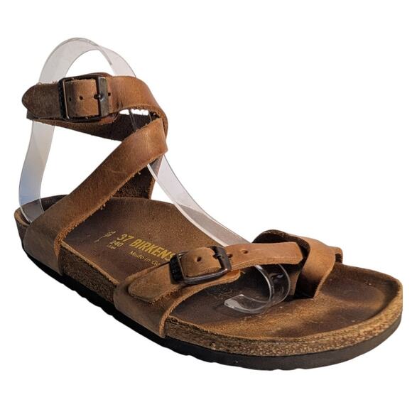 BIRKENSTOCK Yara Oiled Leather Ankle Strap Sandal Habana Brown Women's 6-6.5/37 - Picture 1 of 15